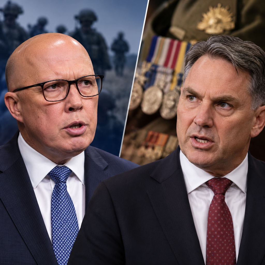 Editorial illustration of Peter Dutton and Richard Marles in the dispute over Afghanistan military honours