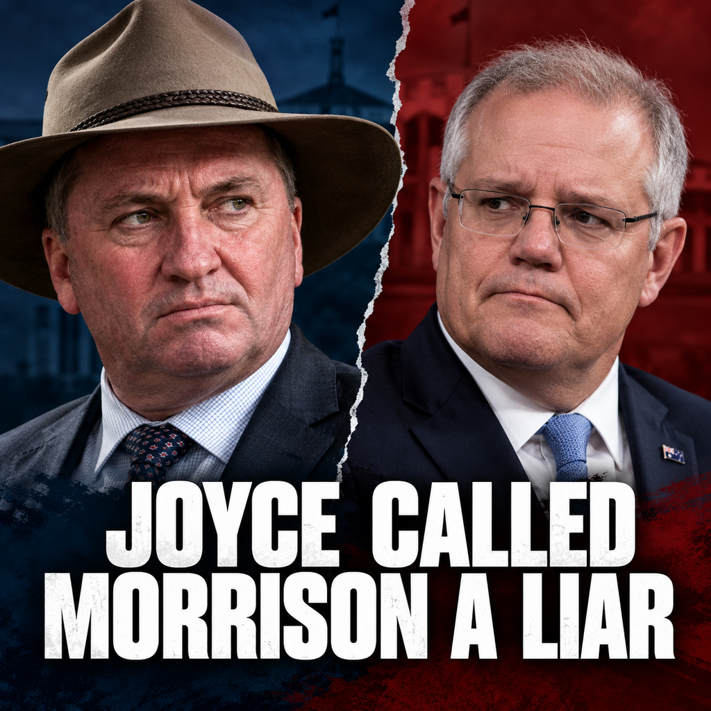 Editorial split portrait of Barnaby Joyce and Scott Morrison