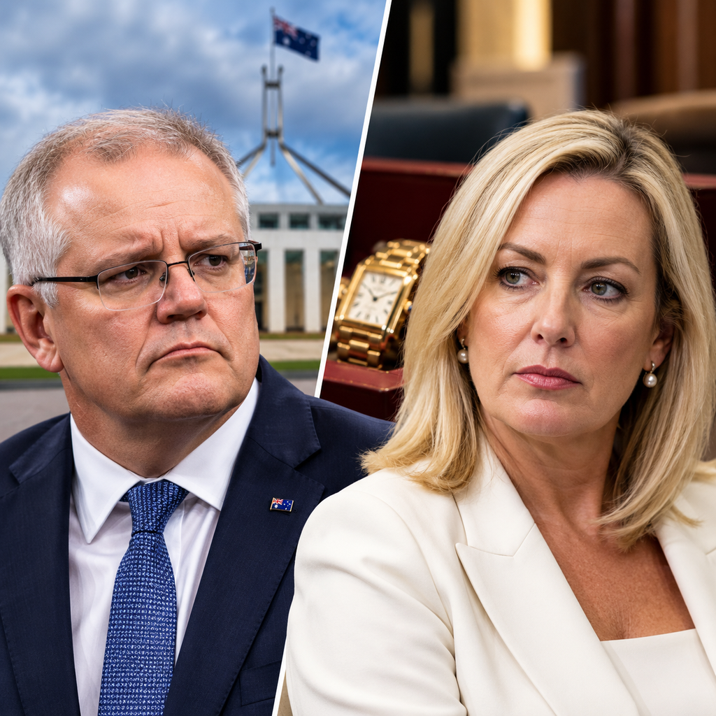 Editorial illustration of Scott Morrison and Christine Holgate during the Australia Post watches controversy