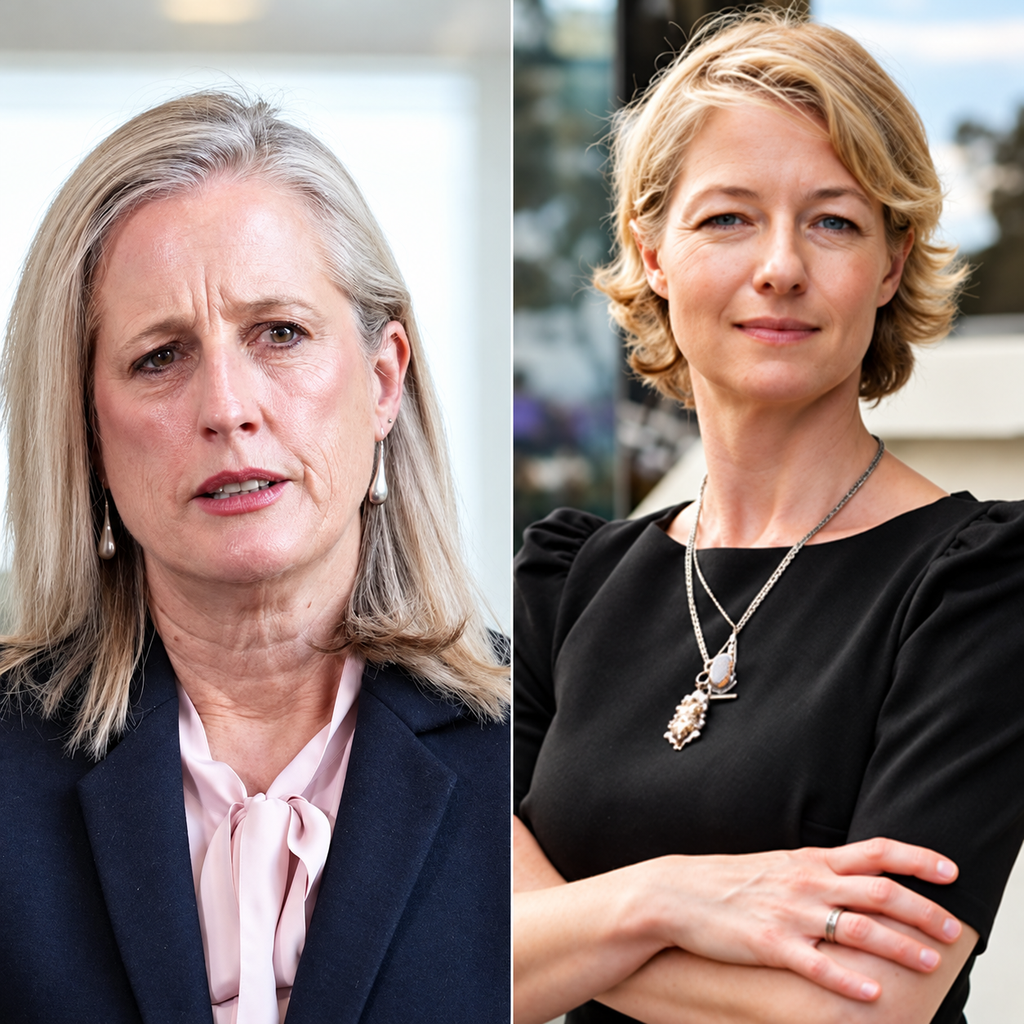 Editorial composite portraits of Katy Gallagher and Rebecca Fawcett in the public service pay negotiations