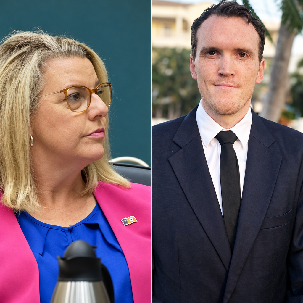 Editorial composite portraits of Marie-Clare Boothby and Clancy Dane in the Northern Territory legal aid dispute