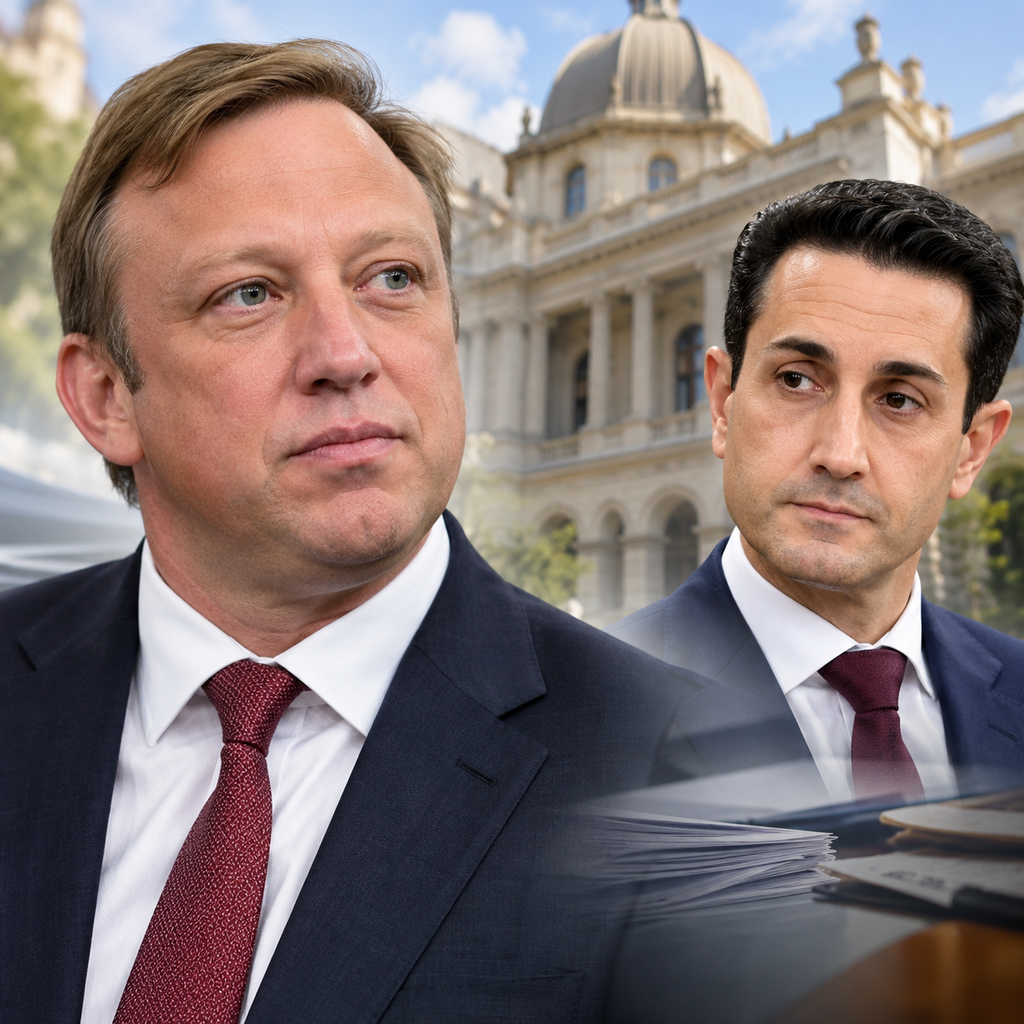 Editorial illustration of Steven Miles and David Crisafulli in Queensland politics
