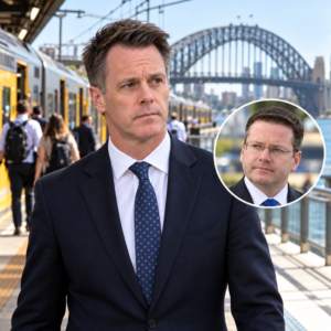 AI illustration of NSW rail timetable changes and commuter concerns following Premier Chris Minns' decision.