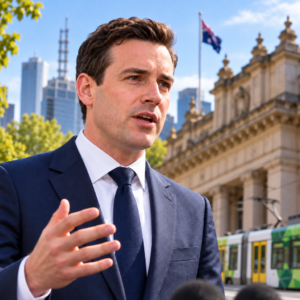 AI illustration of the Victorian election campaign and debate over Advance advertising.