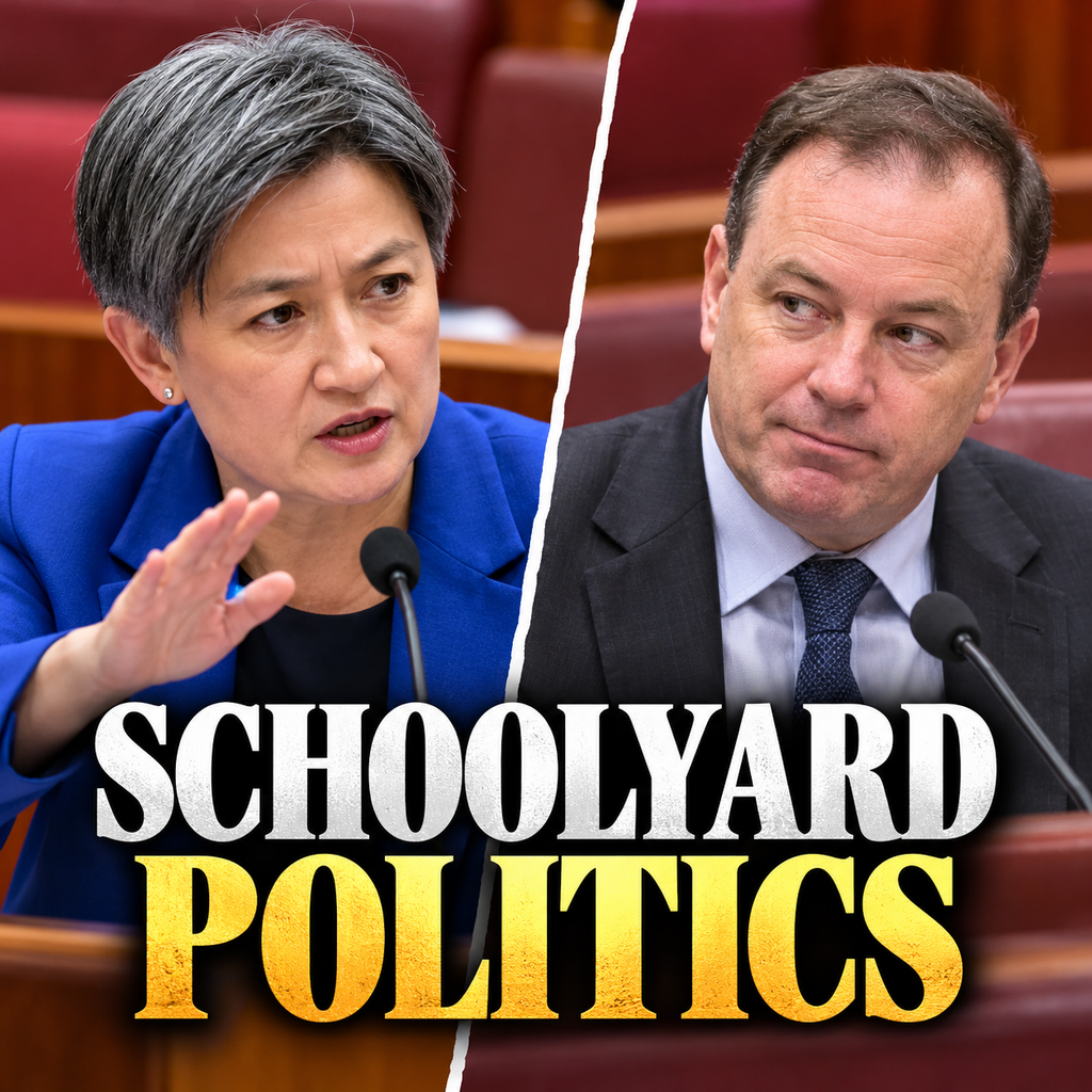 Illustrative portraits of Penny Wong and David Bushby during a historical parliamentary hearing controversy